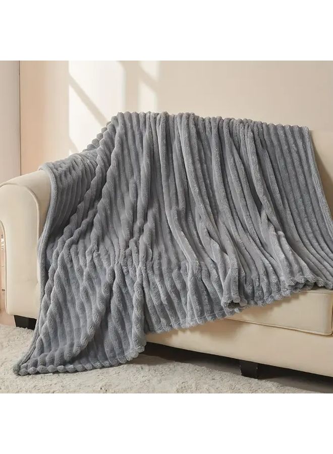 White Fleece Throw Blanket 3D Ribbed Jacquard All Season Bedspread 39x59 Inch - Image 3