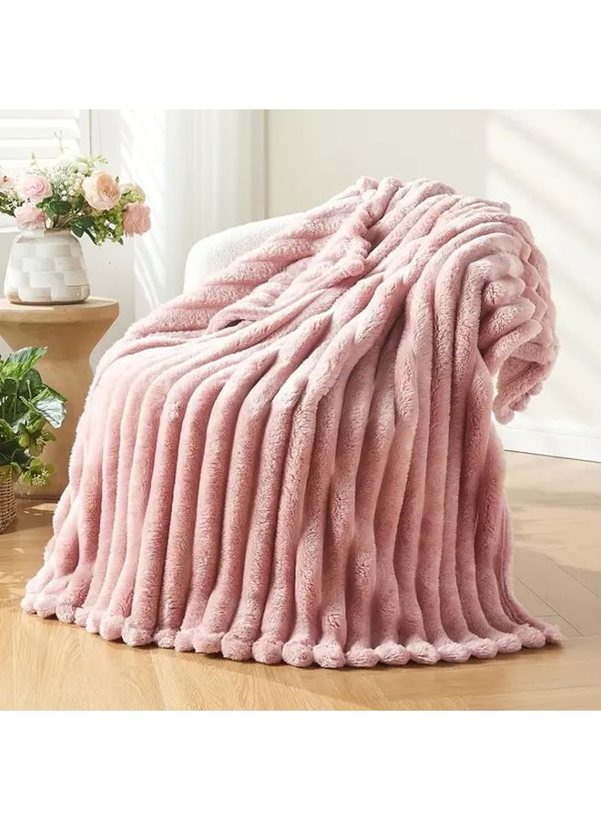 White Fleece Throw Blanket 3D Ribbed Jacquard All Season Bedspread 39x59 Inch - Image 1