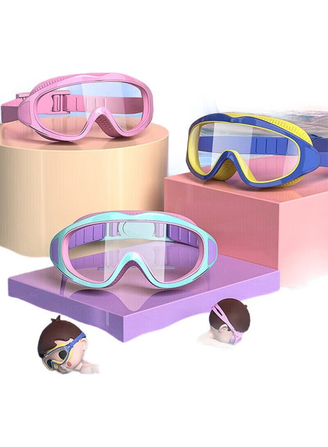 Youyou Children'S Swimming Goggles And Swim Cap, Waterproof And Anti-Fog, For Boys And Girls, Large Frame Swimming Goggles, Five-Piece Set 61412, Dreamy Macaron - Image 3