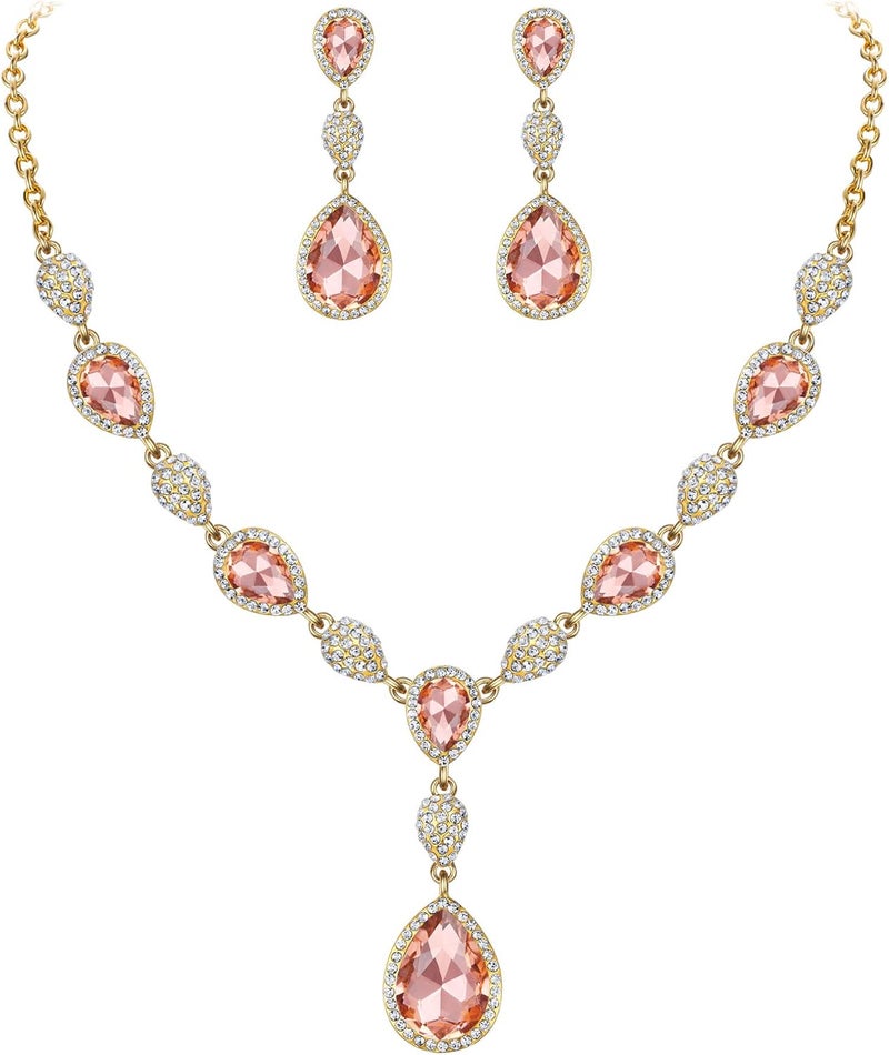 EleQueen Women's Cubic Zirconia Teardrop Y-Necklaces Dangle Earrings Jewelry Sets for Brides Bridesmaids - Image 1