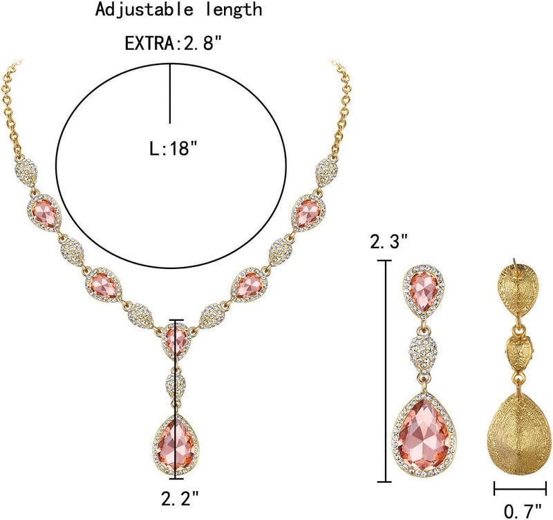 EleQueen Women's Cubic Zirconia Teardrop Y-Necklaces Dangle Earrings Jewelry Sets for Brides Bridesmaids - Image 4
