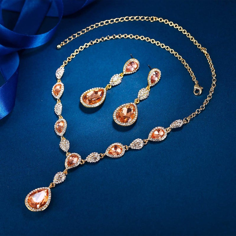 EleQueen Women's Cubic Zirconia Teardrop Y-Necklaces Dangle Earrings Jewelry Sets for Brides Bridesmaids - Image 3