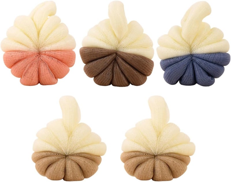 LABRIMP 5pcs Color Block Massage Bath Balls Shower Scrubbers Body Scrubbing Mesh Poufs for Women and Men Bathing Accessories Random Style - Image 1