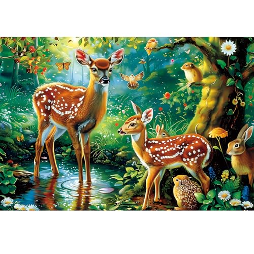 WSCXSC Puzzles for Kids Ages 48 100 Piece Puzzles Kids Ages 46 68 810 Deer Animal Jigsaw Puzzle Toys Educational Puzzle Floor Birthday Gifts for Girls and Boys - Image 1