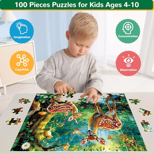 WSCXSC Puzzles for Kids Ages 48 100 Piece Puzzles Kids Ages 46 68 810 Deer Animal Jigsaw Puzzle Toys Educational Puzzle Floor Birthday Gifts for Girls and Boys - Image 5