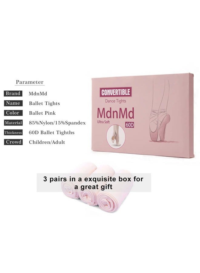 MdnMd 3 Pack Transition Footless Ballet Legging Stocking Pantyhose Dance Ballet Tights for Toddler Girls (Ballet Pink, Child Age 4-6) - Image 3
