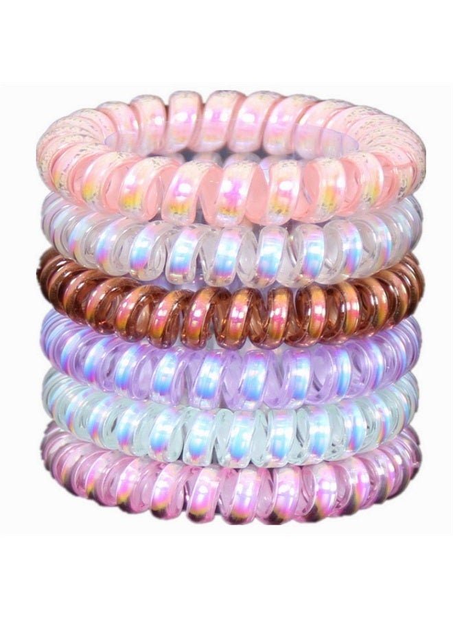 Hodooly 6 Piece Coil Hair Ties, Traceless Hair Ties, Phone Cord Hair Ties Multicolor Large Spiral Hair Ties, Mega Hair Coil Set for Thick, Curly and Long Hair, Dent, Creaseless and No Headaches - Image 1