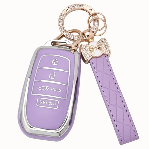 JAMCARI Key Fob Cover for Toyota - 4 Buttons Soft TPU Protection Case with Keychain for Crown Corolla Cross Grand Highlander Tundra Prius Venza Sequoia Land Cruiser Smart Remote Key Shells （Purpe） - Image 1