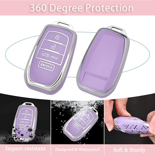 JAMCARI Key Fob Cover for Toyota - 4 Buttons Soft TPU Protection Case with Keychain for Crown Corolla Cross Grand Highlander Tundra Prius Venza Sequoia Land Cruiser Smart Remote Key Shells （Purpe） - Image 3