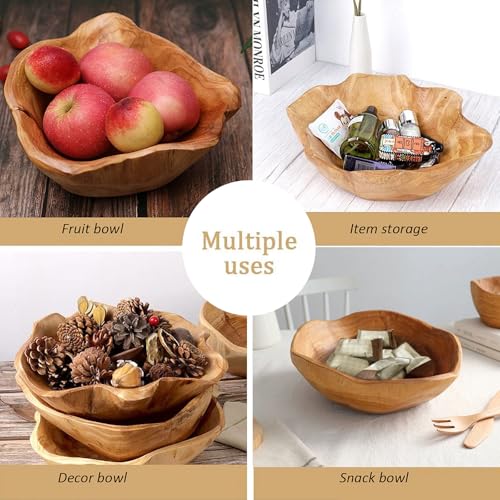 MIATTCLD Wooden Bowl Decorative Natural Wood Fruit Bowl, Irregular Creative Wood Bowls, Rustic Hand Carved Candy Snack Keys Serving Bowls for Home Decor (10"-12" Diameter) - Image 4