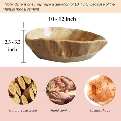 MIATTCLD Wooden Bowl Decorative Natural Wood Fruit Bowl, Irregular Creative Wood Bowls, Rustic Hand Carved Candy Snack Keys Serving Bowls for Home Decor (10"-12" Diameter) - Image 2