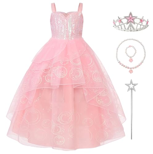 JerrisApparel Girls Princess Party Dress Pink Witch Costume Sequin Tulle Gown Dress Up Pink 45 Years110 - Image 1