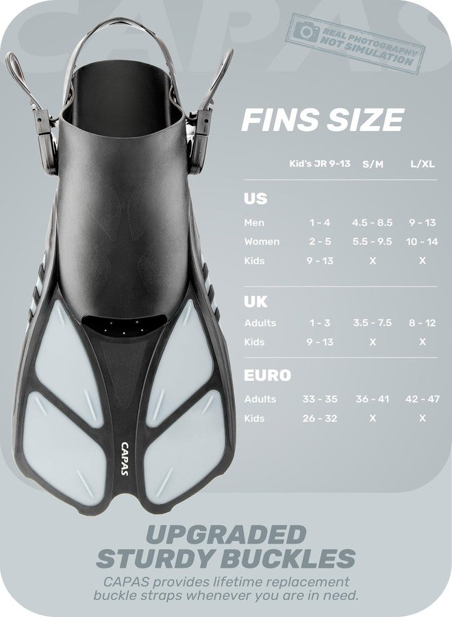 CAPAS Snorkel Fins, Swim Fins Travel Size Short Adjustable for Snorkeling Diving Adult Men Women Kids Open Heel Swimming Flippers (White, Kids JR 9-13) - Image 2