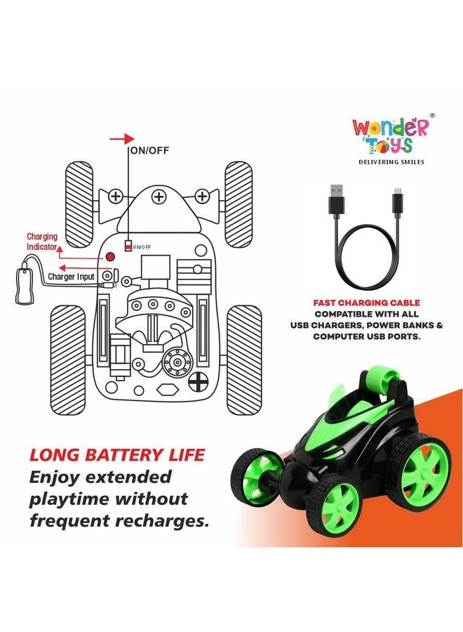 وندر سيارة وندر 360° دوارة تعمل بالتحكم عن بُعد - أضواء LED، صوت، مركبة تحكم عن بُعد للطرق الوعرة للأطفال والكبار (أخضر) - Image 3