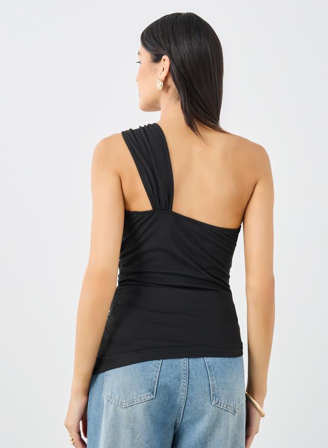 Styli Brooch Decor One Shoulder Fitted Top - Image 4