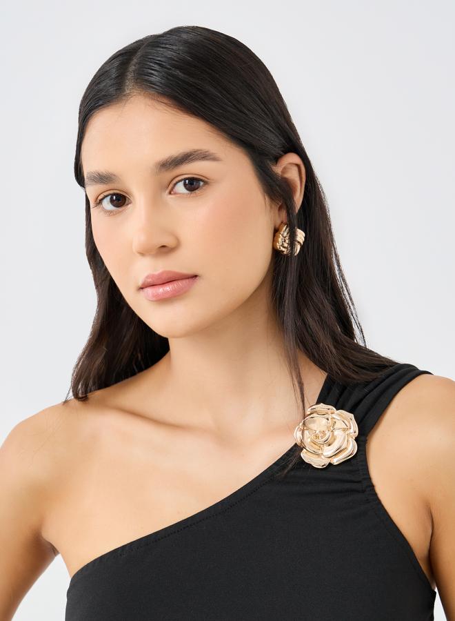 Styli Brooch Decor One Shoulder Fitted Top - Image 3