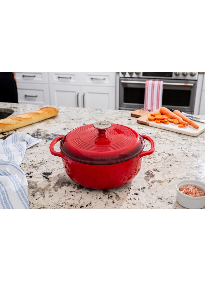 LODGE - Lodge 4.5 Quart Enameled Cast Iron Dutch Oven with Lid Dual Handles Oven Safe up to 500° F or on Stovetop - Use to Marinate, Cook, Bake, Refrigerate and Serve Island Spice Red - Image 1