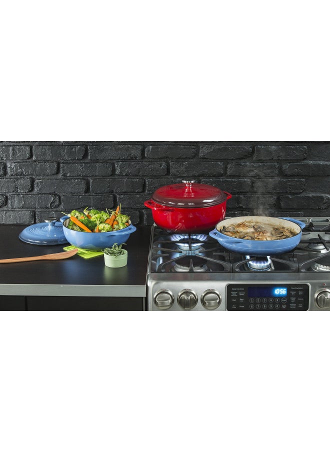 LODGE - Lodge 4.5 Quart Enameled Cast Iron Dutch Oven with Lid Dual Handles Oven Safe up to 500° F or on Stovetop - Use to Marinate, Cook, Bake, Refrigerate and Serve Island Spice Red - Image 1