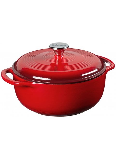 Lodge 4.5 Quart Enameled Cast Iron Dutch Oven with Lid Dual Handles Oven Safe up to 500° F or on Stovetop - Use to Marinate, Cook, Bake, Refrigerate and Serve Island Spice Red