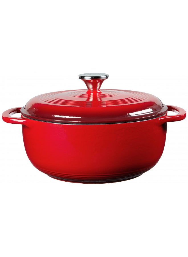 LODGE - Lodge 4.5 Quart Enameled Cast Iron Dutch Oven with Lid Dual Handles Oven Safe up to 500° F or on Stovetop - Use to Marinate, Cook, Bake, Refrigerate and Serve Island Spice Red - Image 1