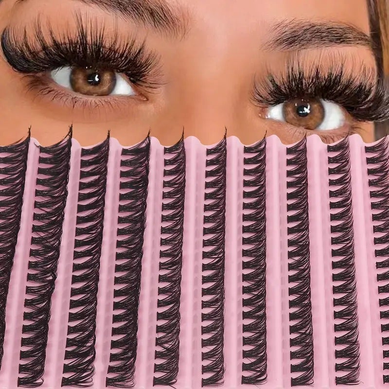 رموش صناعية بتصميم مجزّأ، سعة كبيرة، 10 صفوف، ذات لاصق حراري، كثيفة ومنفوشة، من مجموعة الرموش الأوروبية والأمريكية، رموش صناعية كثيفة - Image 2