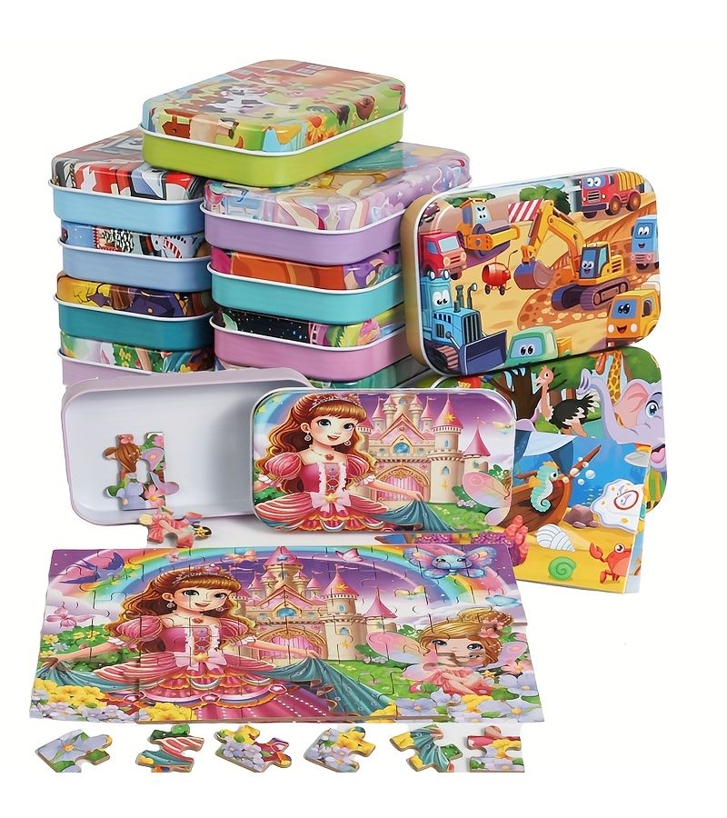 Style E 60 Pieces Princess Castle Educational Puzzle Set With Metal Box Colorful Princess Fun Illustrations For Boys And Girls - Image 2