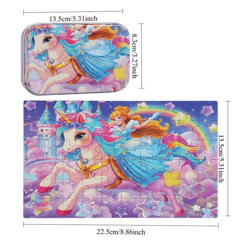 Style E 60 Pieces Princess Castle Educational Puzzle Set With Metal Box Colorful Princess Fun Illustrations For Boys And Girls - Image 3