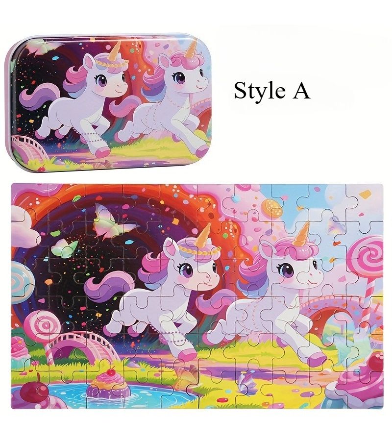 Style E 60 Pieces Princess Castle Educational Puzzle Set With Metal Box Colorful Princess Fun Illustrations For Boys And Girls - Image 5