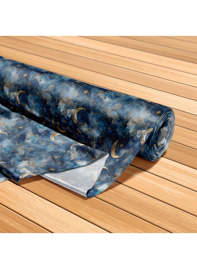 Vellato Al Lail Aramny Silk Fabric By The Yard Blue Gold Crescent Moons Stars Design Jalabiya Makhweer Dressmaking 58 Inches Width - Image 5