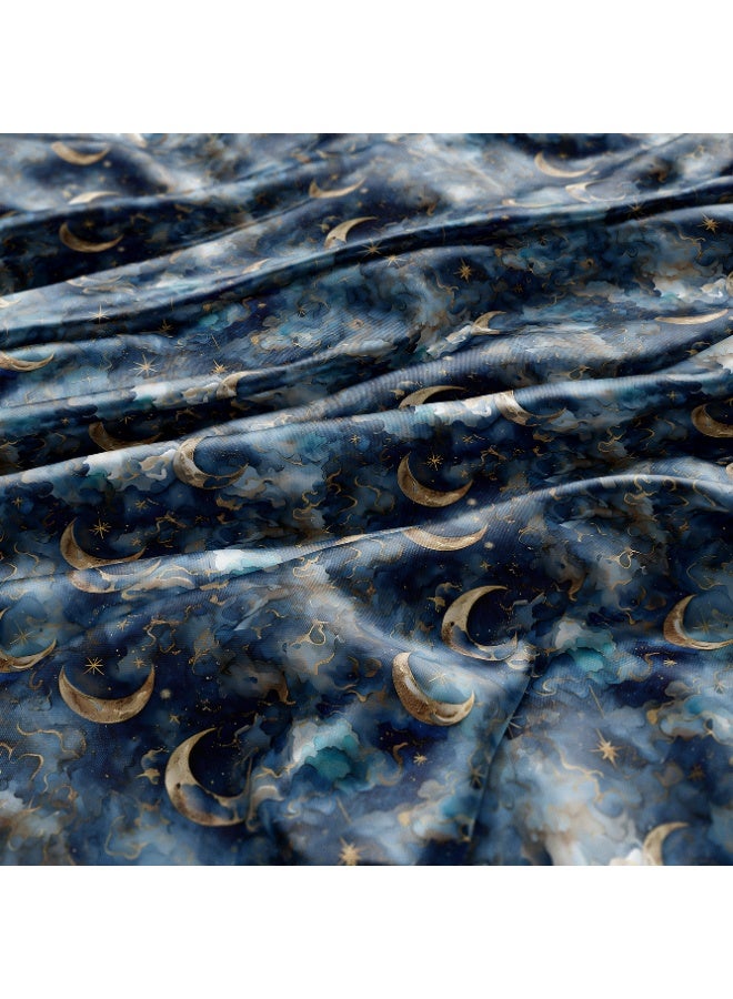 Vellato Al Lail Aramny Silk Fabric By The Yard Blue Gold Crescent Moons Stars Design Jalabiya Makhweer Dressmaking 58 Inches Width - Image 3