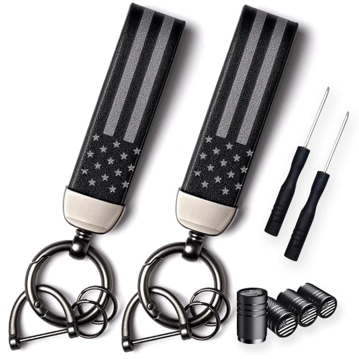 Amasodaon Car Key Chain (2 Sets) Premium American Flag Car Keychain with Zinc Alloy Ring â€“ USA Flag Durable Key Holder Suitable for All Kinds of Automobiles - Unisex Accessories - Image 1