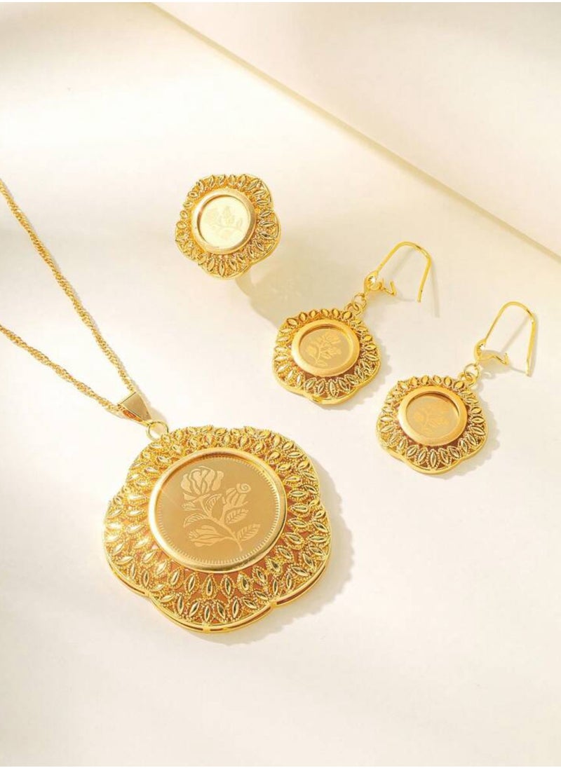GOLDMAX - 21k Gold Plated Necklace & Earrings & Ring Jewelry Set For Women - Image 1