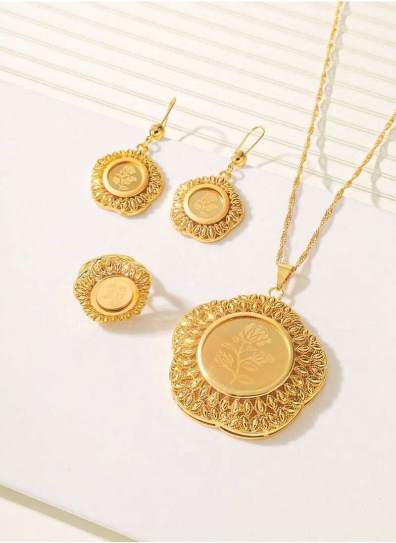 GOLDMAX - 21k Gold Plated Necklace & Earrings & Ring Jewelry Set For Women - Image 1