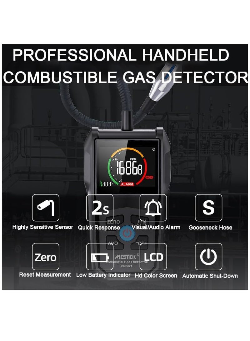 SOLARAE Gas Leak Detector, Propane Flammable Gas Sniffer Combustible Gas Leak Detector with Color LCD Display, Temperature Measure, Flexible Probe Locates Natural Gas Methane Propane Ethanol - Image 4