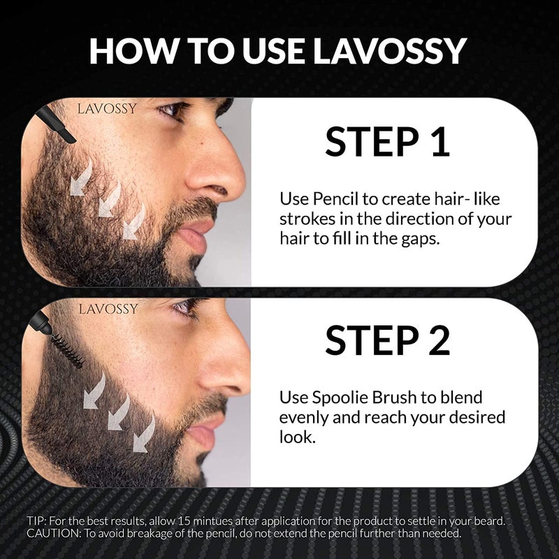 LAVOSSY Beard Pencil - Long Lasting and Easy to Use Beard Pen with Blending Brush for Natural, Water/Sweat Proof Results (Light Brown, 1 Count) - Image 5