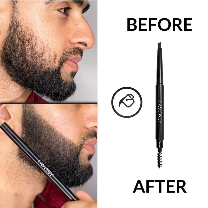 LAVOSSY Beard Pencil - Long Lasting and Easy to Use Beard Pen with Blending Brush for Natural, Water/Sweat Proof Results (Light Brown, 1 Count) - Image 3