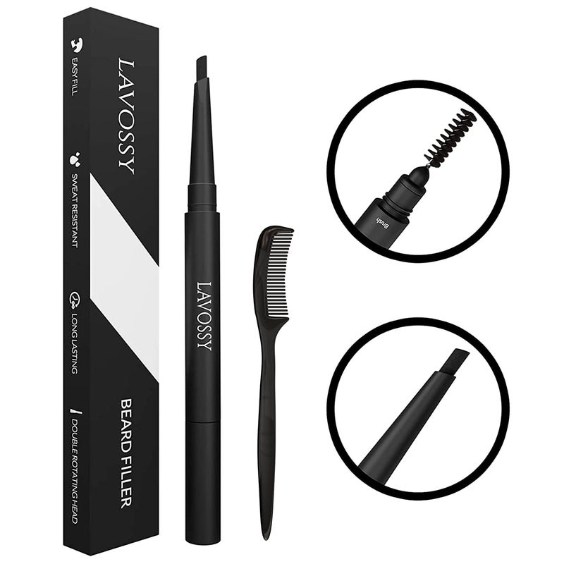 LAVOSSY Beard Pencil - Long Lasting and Easy to Use Beard Pen with Blending Brush for Natural, Water/Sweat Proof Results (Light Brown, 1 Count) - Image 1