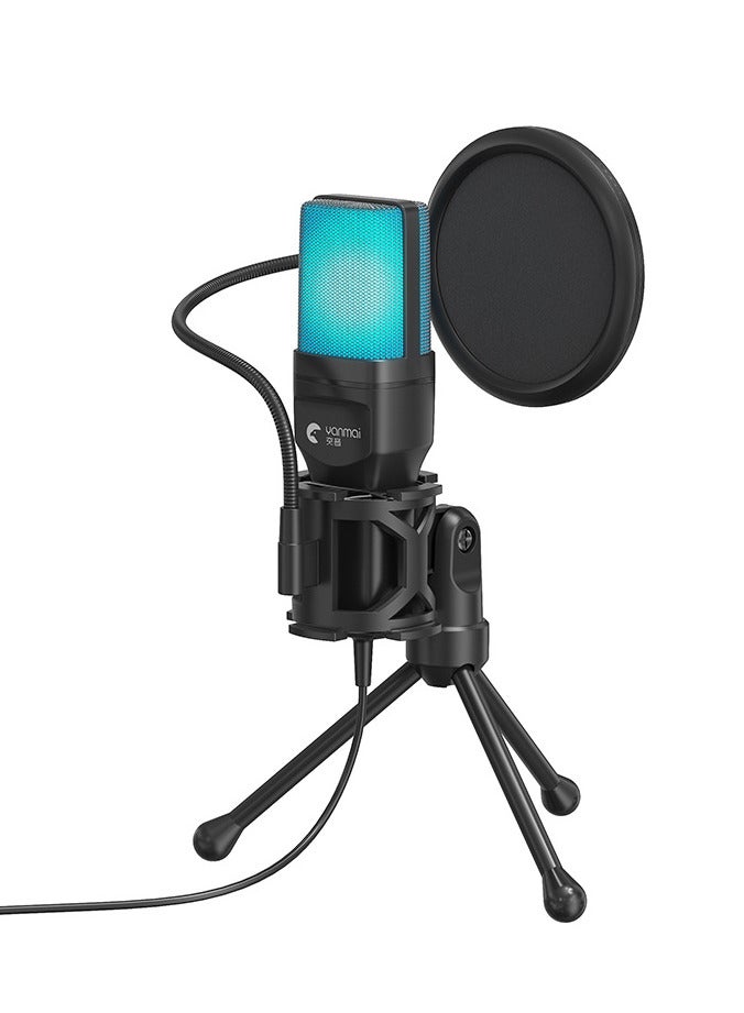يانماي ميكروفون كوندنسر مكتبي للألعاب بإضاءة تنفس RGB – ميكروفون USB يعمل فورًا، يلتقط الصوت بوضوح من جميع الاتجاهات، مع تقليل الضوضاء وحامل مانع للصدمات للبث والتسجيل والألعاب - Image 1