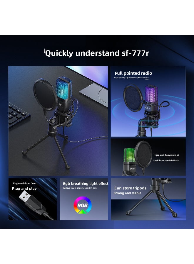 يانماي ميكروفون كوندنسر مكتبي للألعاب بإضاءة تنفس RGB – ميكروفون USB يعمل فورًا، يلتقط الصوت بوضوح من جميع الاتجاهات، مع تقليل الضوضاء وحامل مانع للصدمات للبث والتسجيل والألعاب - Image 3