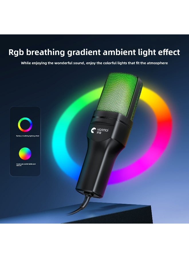 يانماي ميكروفون كوندنسر مكتبي للألعاب بإضاءة تنفس RGB – ميكروفون USB يعمل فورًا، يلتقط الصوت بوضوح من جميع الاتجاهات، مع تقليل الضوضاء وحامل مانع للصدمات للبث والتسجيل والألعاب - Image 4