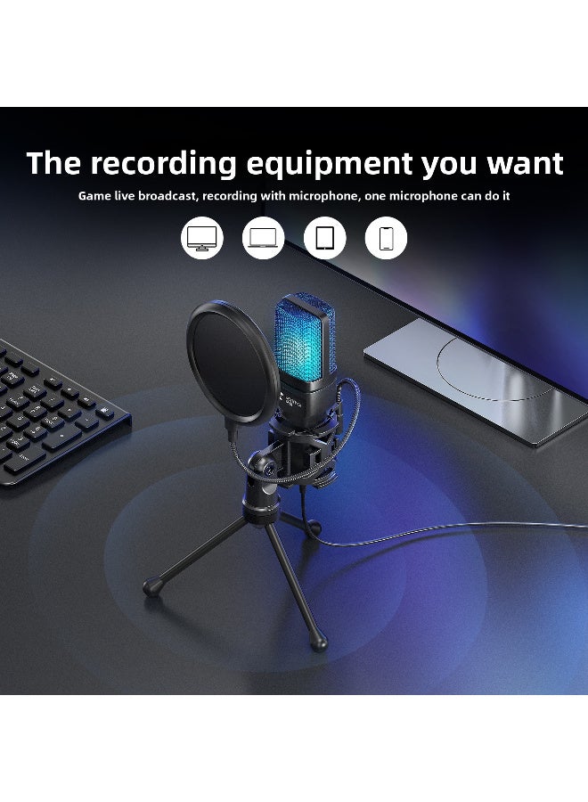 يانماي ميكروفون كوندنسر مكتبي للألعاب بإضاءة تنفس RGB – ميكروفون USB يعمل فورًا، يلتقط الصوت بوضوح من جميع الاتجاهات، مع تقليل الضوضاء وحامل مانع للصدمات للبث والتسجيل والألعاب - Image 5