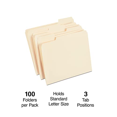 Staples File Folders, 1/3-Cut Tab, Assorted Position, Letter Size, Perfect for Home, Office, Classroom, 100-Pack, Manila - Image 2