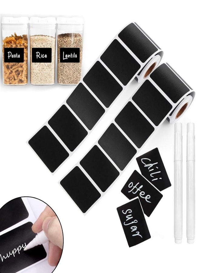 ملصقات السبورة، 240 ملصقًا ذاتي اللصق وقابل للإزالة مع قلمين أبيضين، ملصقات قابلة لإعادة الاستخدام ومقاومة للماء لتخزين المطبخ والمخزن والصناديق والبرطمانات والمكتب - Image 1