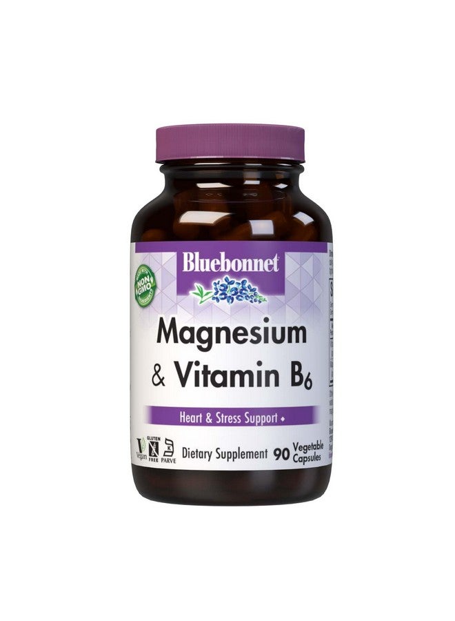 بلو بونيه Bluebonnet Nutrition Magnesium & B6 - 400 mg Magnesium أكسيد وأسبارتات مع فيتامين B6 25 mg - مركب مغنيسيوم للقلب والدماغ للنساء والرجال* - غير معدل وراثيًا، نباتي، خالٍ من الغلوتين - 90 كبسولة نباتية - Image 1