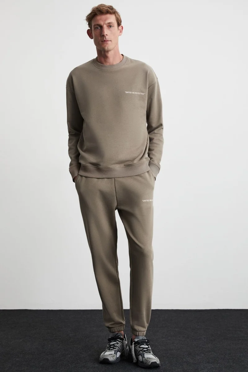 GRIMELANGE Marshall Men's Cotton Fleece Embroidered Relaxed Mink Tracksuit