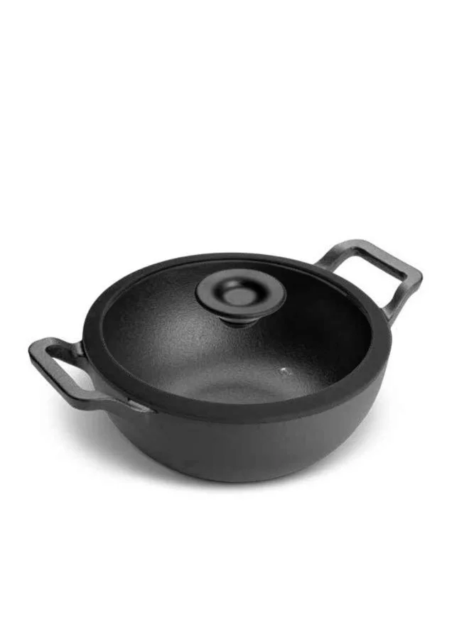 Prestige Cast Iron Kadai 20 CM | Iron Kadhai with Glass Lid for Cooking and Deep Frying | Pre Seasoned Induction Cookware Black - PR48894