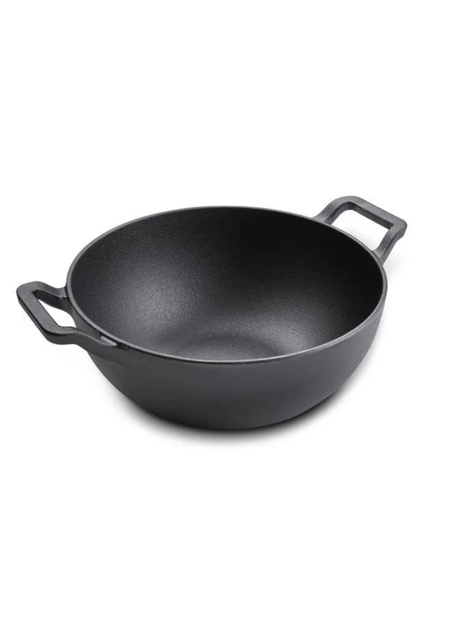 Prestige Cast Iron Kadai 20 CM | Iron Kadhai with Glass Lid for Cooking and Deep Frying | Pre Seasoned Induction Cookware Black - PR48894