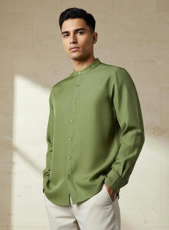 سبلاش فيڤ Men Regular Fit Mandarin Collar Long Sleeve Shirt