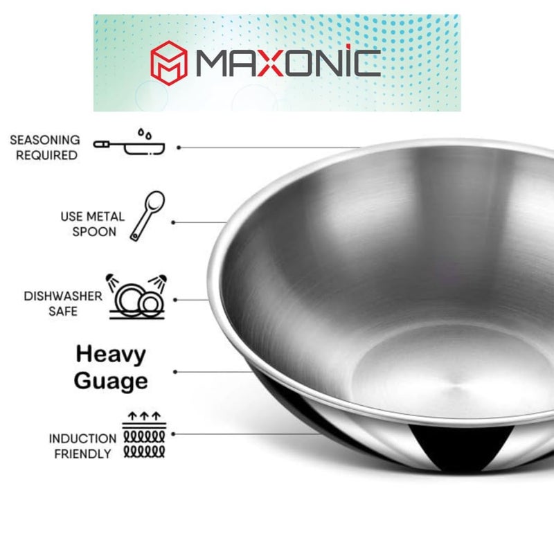 MAXONIC Triply Stainless Steel Saute Pan with Lid 3Layer Construction Induction Compatible Fry Pan 14 LTR 22 cm - Image 5