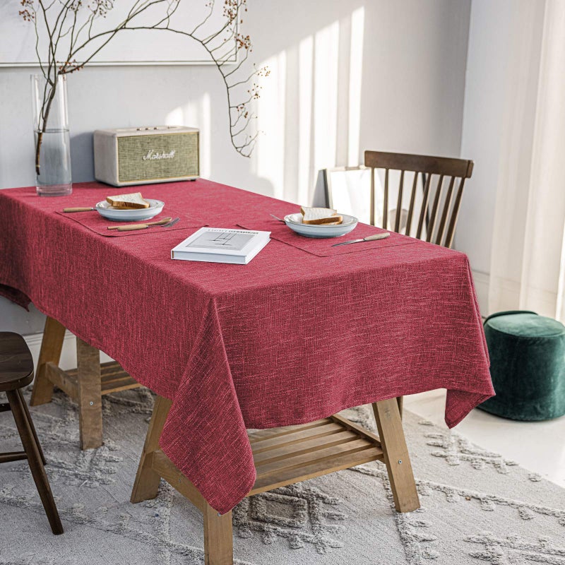 JSFLY Waterproof Cotton Linen Tablecloths Rectangle Dining Table Cloth Wipe Clean Indoor Outdoor Table Cover for Buffet Party and Banquets Wrinkle Resistant54x120 Wine